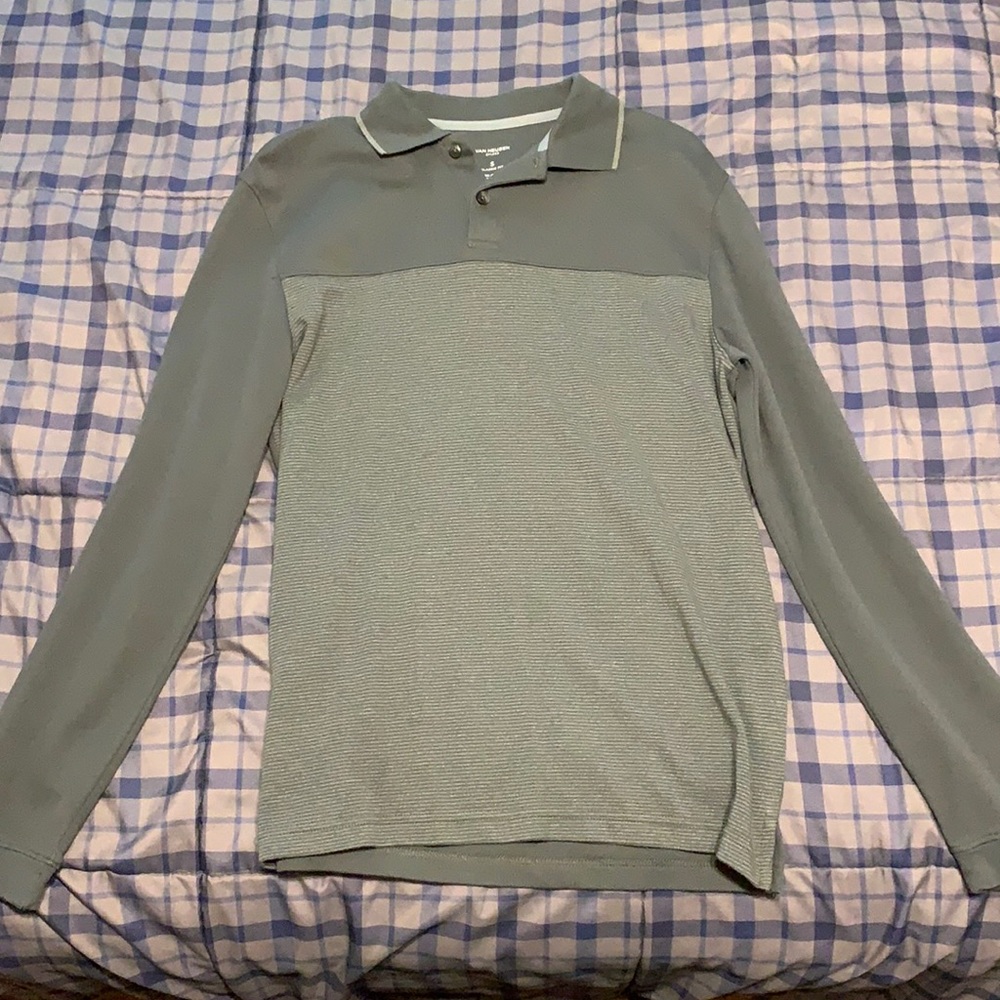 VAN HEUSEN Gray Long-Sleeve Polo Shirt